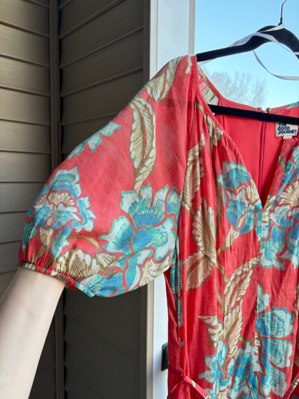 🆕🍒The Good Journey Floral Midi Dress Size L Coral Pink Blue Boho  Vacation - Picture 8 of 17